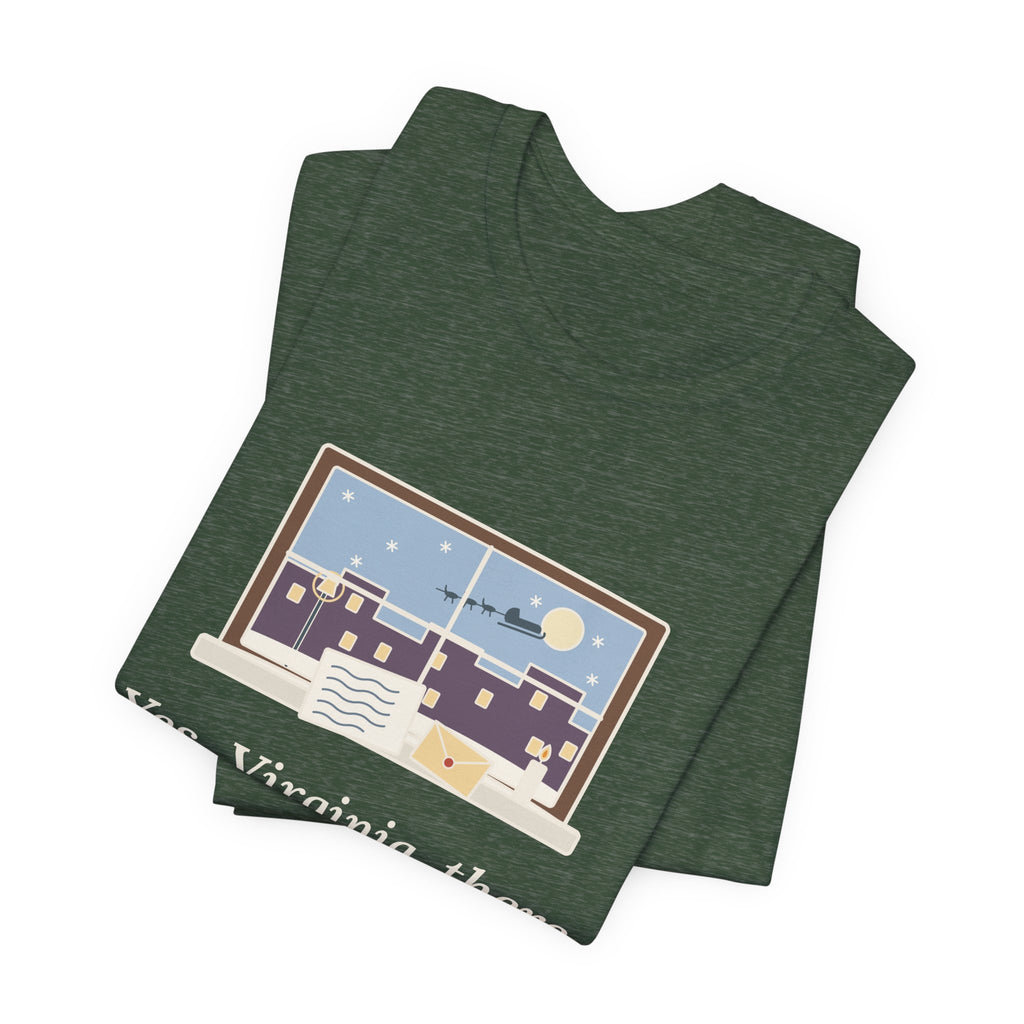 F. P. Church Quote T-Shirt, Yes Virginia 1897 Editorial, Christmas Snowy Windowsill Letter Tee