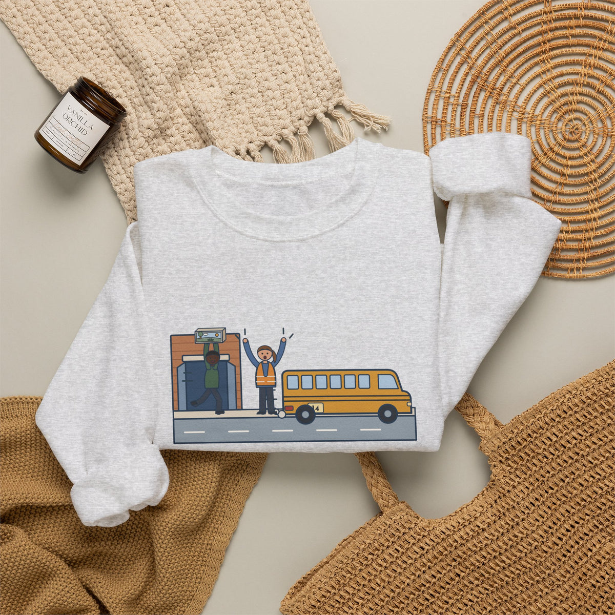 Bus Duty Teacher Crewneck Sweatshirt - Waving Down Bus 14 for the Diorama Kid