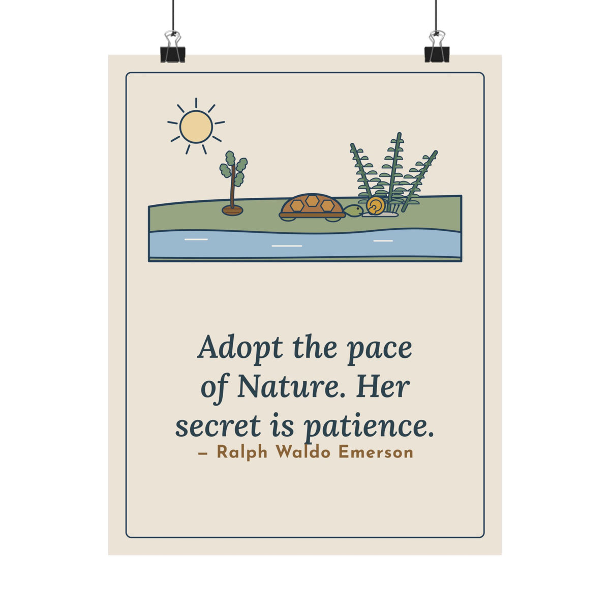 Emerson Quote Poster, Adopt the Pace of Nature, Her Secret Is Patience, Nature Tortoise and Snail Wall Art
