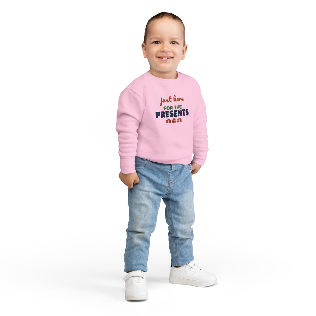 Just Here for the Presents Toddler Sweatshirt, Kids Christmas Crewneck