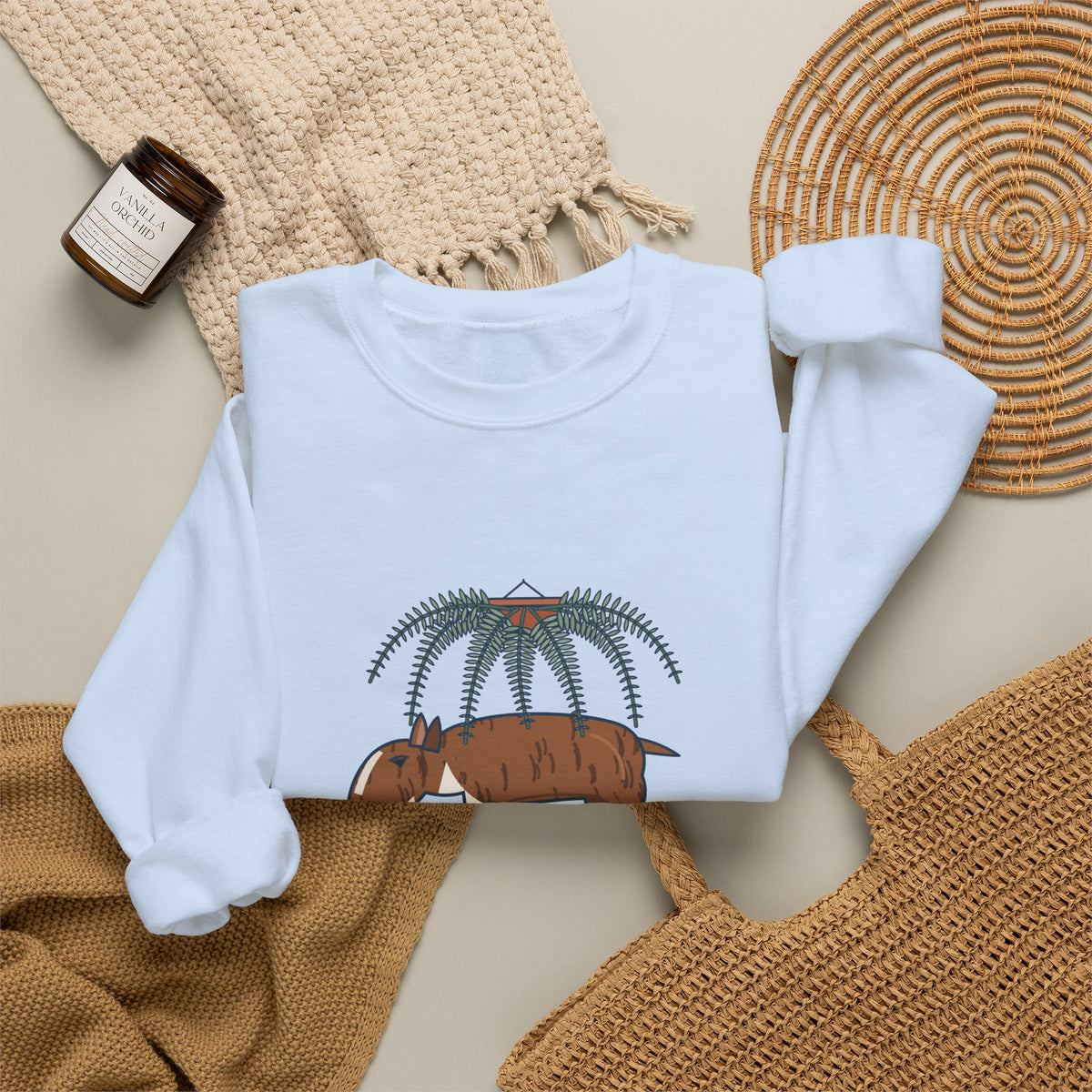 Bull Terrier Crewneck Sweatshirt - Trancing Under the Ferns Slow Motion Dog Lover Gift