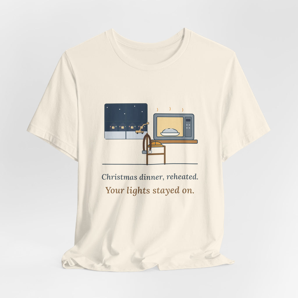Lineman Christmas T-Shirt - Christmas Dinner, Reheated. Your Lights Stayed On.