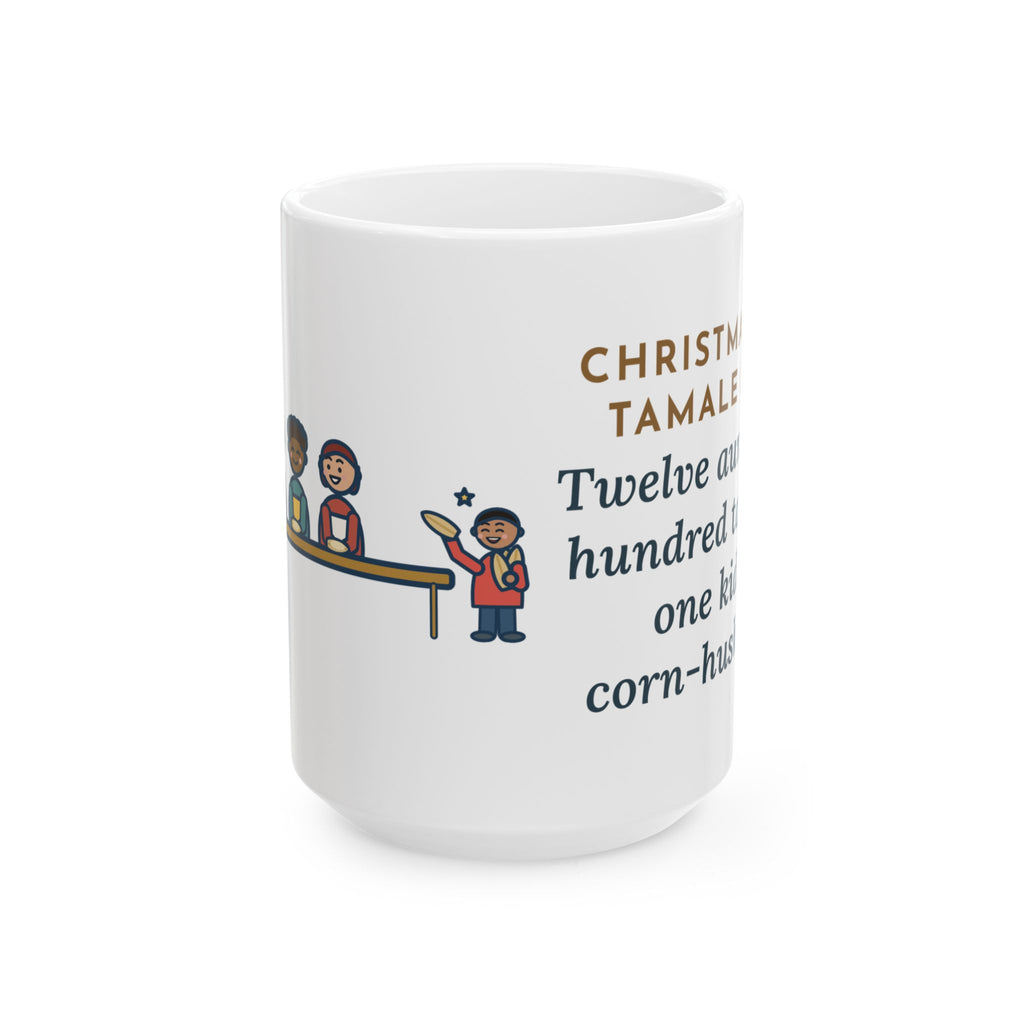 Twelve Aunts, Two Hundred Tamales, One Kid on Corn-Husk Duty 15oz Mug, Large Funny Christmas Eve Tamalada Coffee Mug