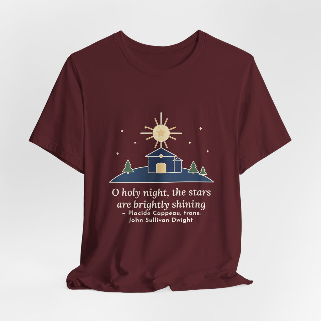 Cappeau Quote T-Shirt, The Stars Are Brightly Shining, Christmas Star over Stable Tee
