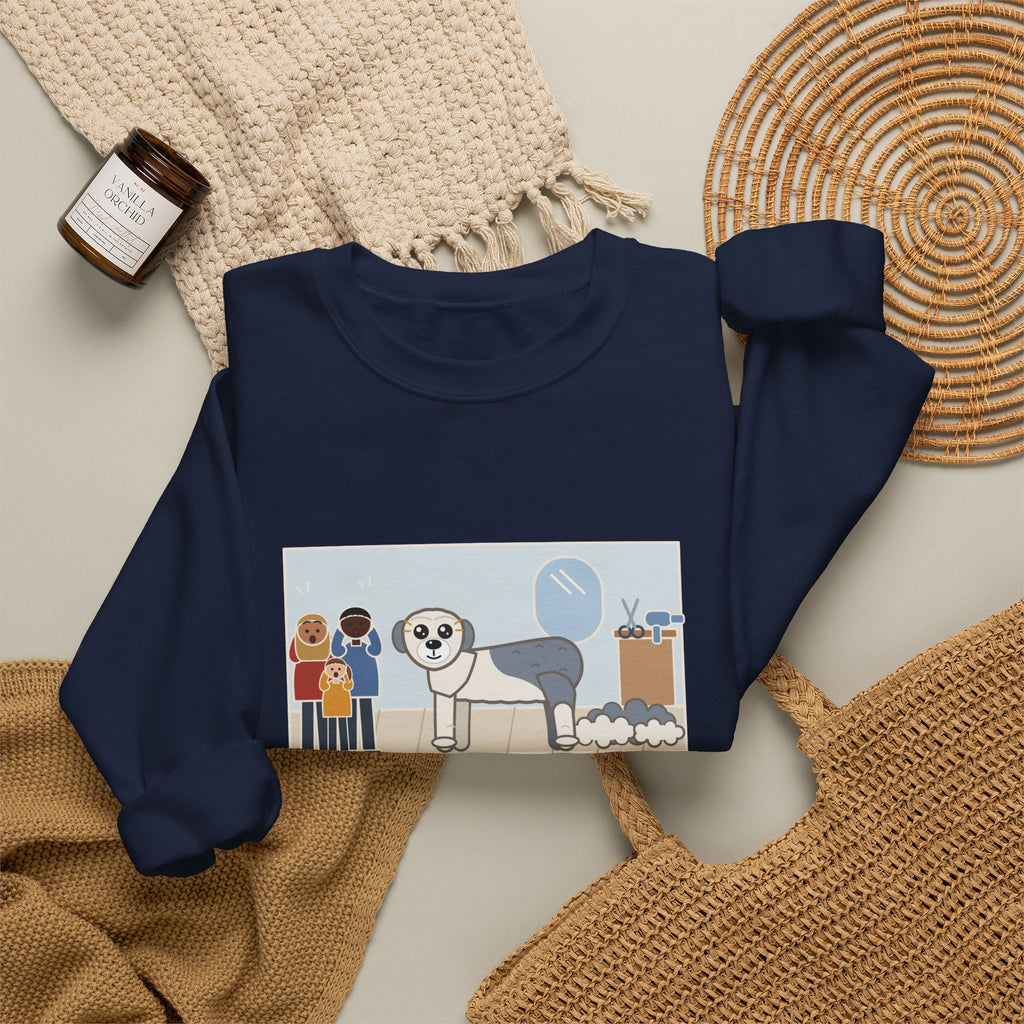 Old English Sheepdog Sweatshirt, Got a Haircut, We Met His Eyes for the First Time, Funny Grooming Day Crewneck