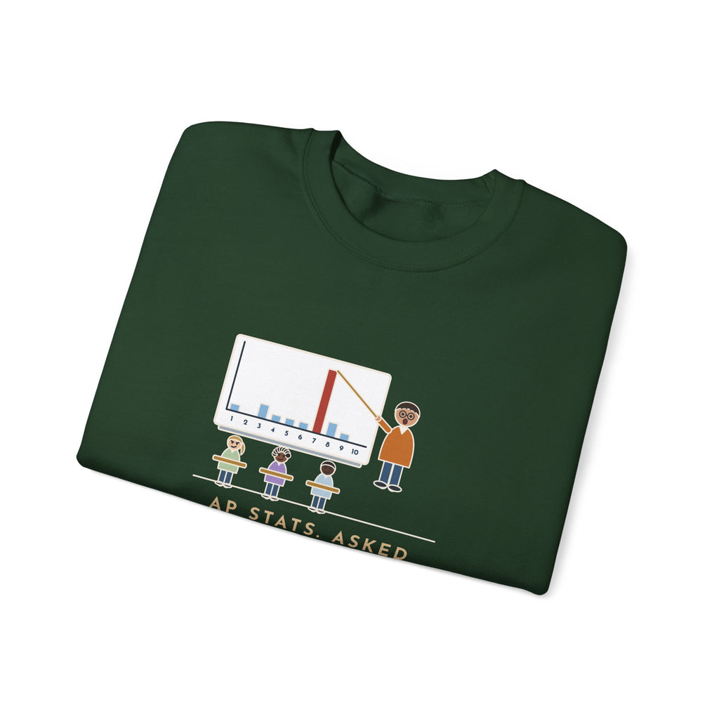 Statistics Teacher Crewneck Sweatshirt - Random Number Bar Chart Spike at Seven