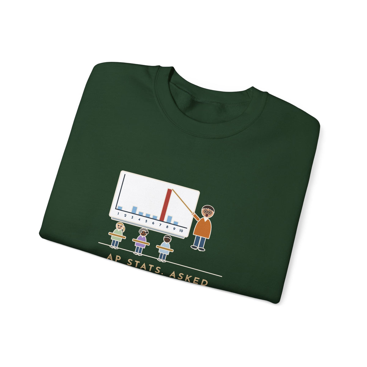 Statistics Teacher Crewneck Sweatshirt - Random Number Bar Chart Spike at Seven