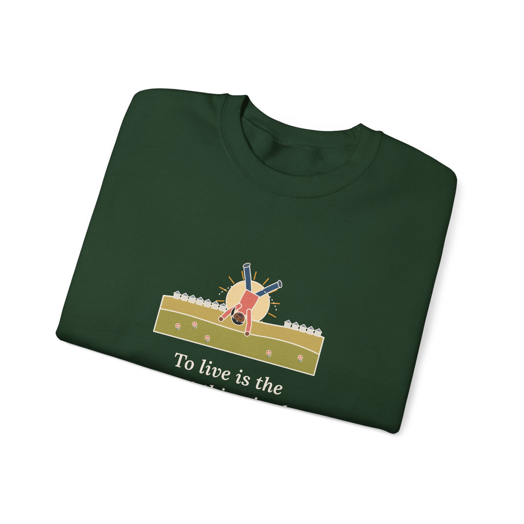 To Live Is the Rarest Thing in the World Sweatshirt, Literary Oscar Wilde Quote Crewneck with Cartwheel Meadow