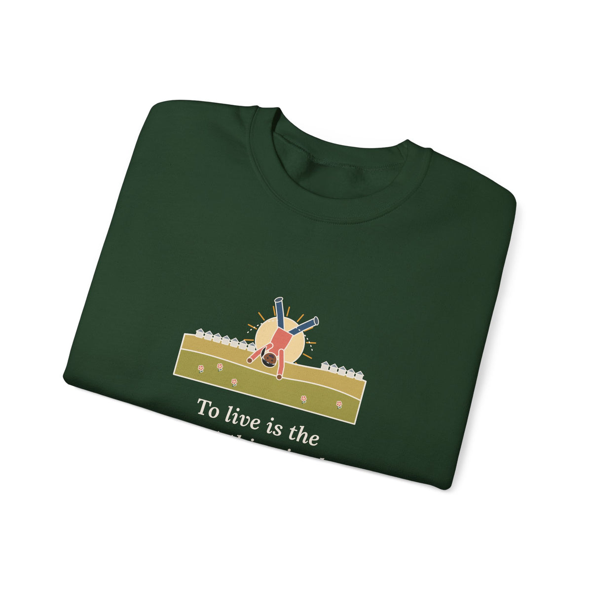 To Live Is the Rarest Thing in the World Sweatshirt, Literary Oscar Wilde Quote Crewneck with Cartwheel Meadow
