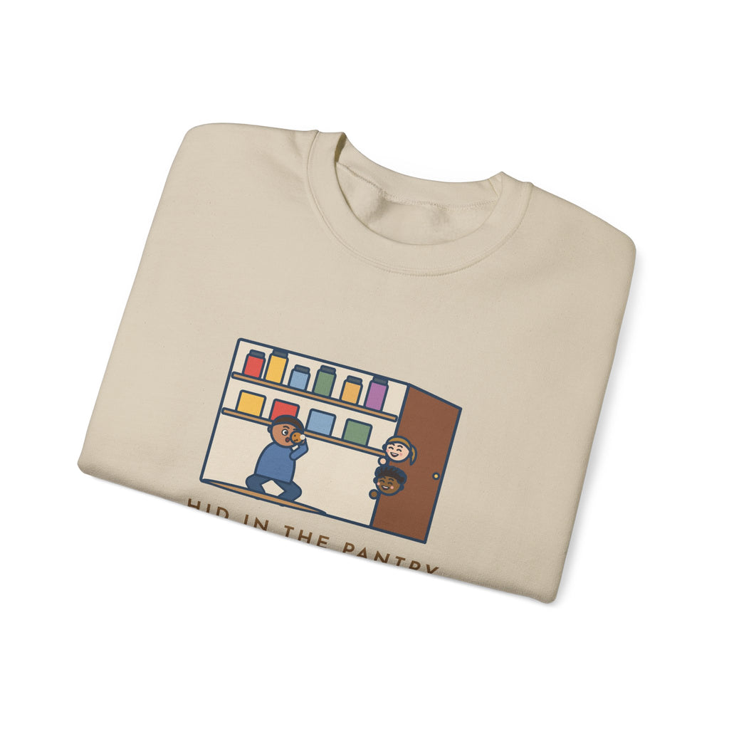 Parent Sweatshirt, Hid in the Pantry with a Cookie, Found by Two Kids in Under a Minute, Funny Pantry Hideout Crewneck