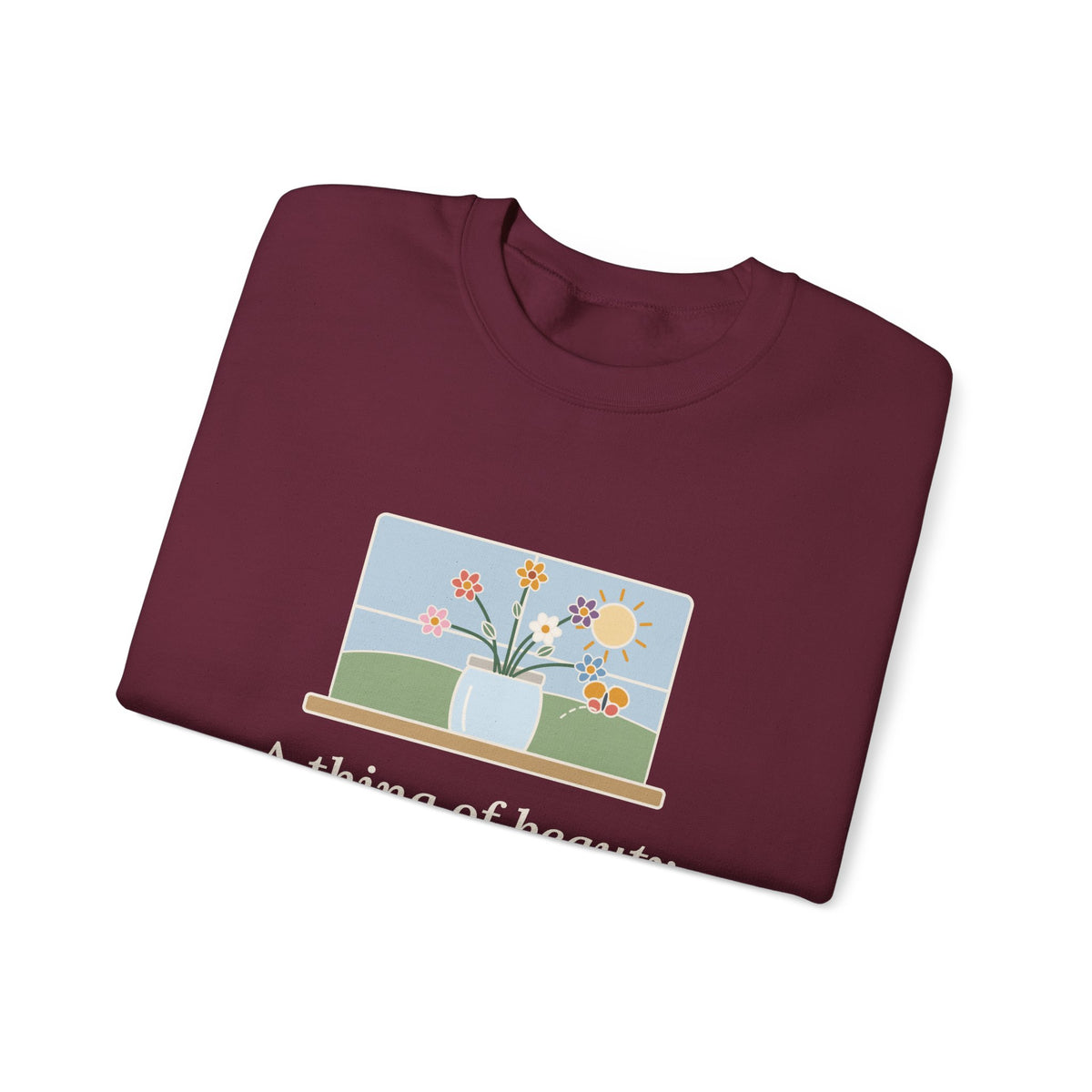 A Thing of Beauty Is a Joy Forever Sweatshirt, Nature John Keats Quote Crewneck with Wildflower Jar