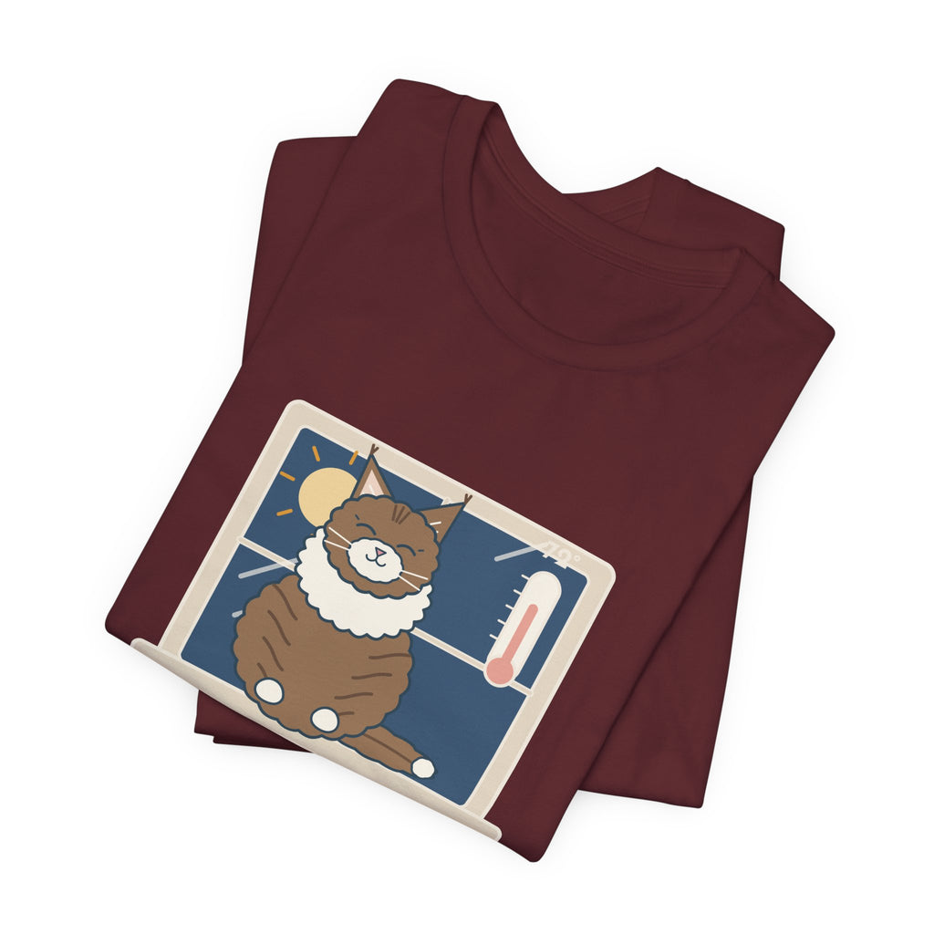 Norwegian Forest Cat T-Shirt - Wears a Winter Coat to the Windowsill Fluffy Cat Tee