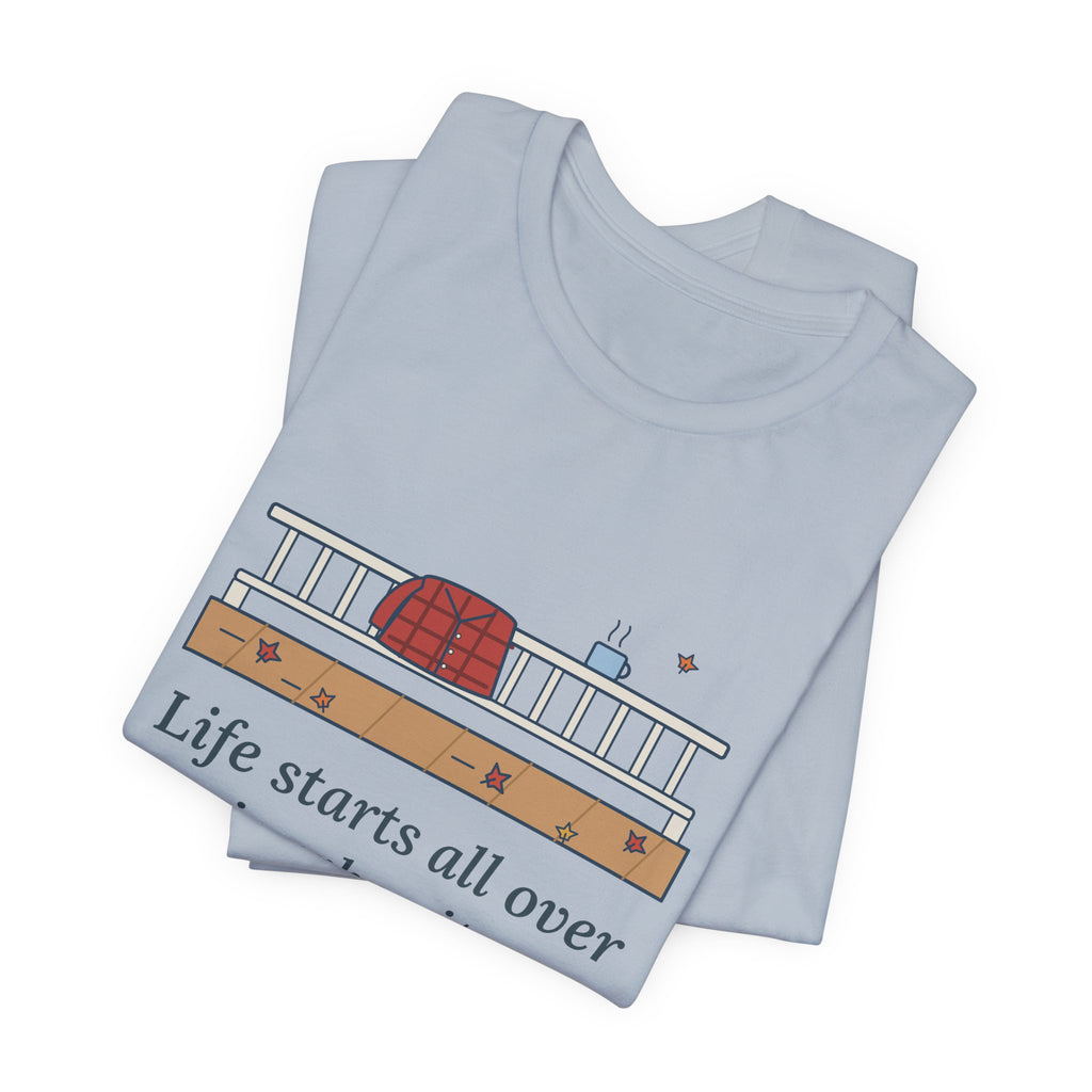 Fitzgerald Quote T-Shirt, Life Starts All Over Again When It Gets Crisp, Fall Porch Morning Tee