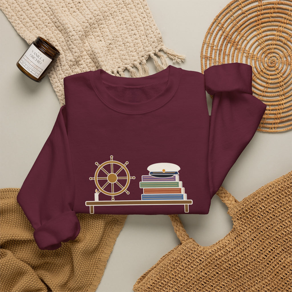 O Captain My Captain Sweatshirt, Teacher Walt Whitman Quote Crewneck with Captain's Desk