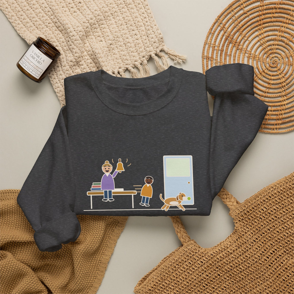 Homeschool Crewneck Sweatshirt - Recess Bell for One Kid and the Dog