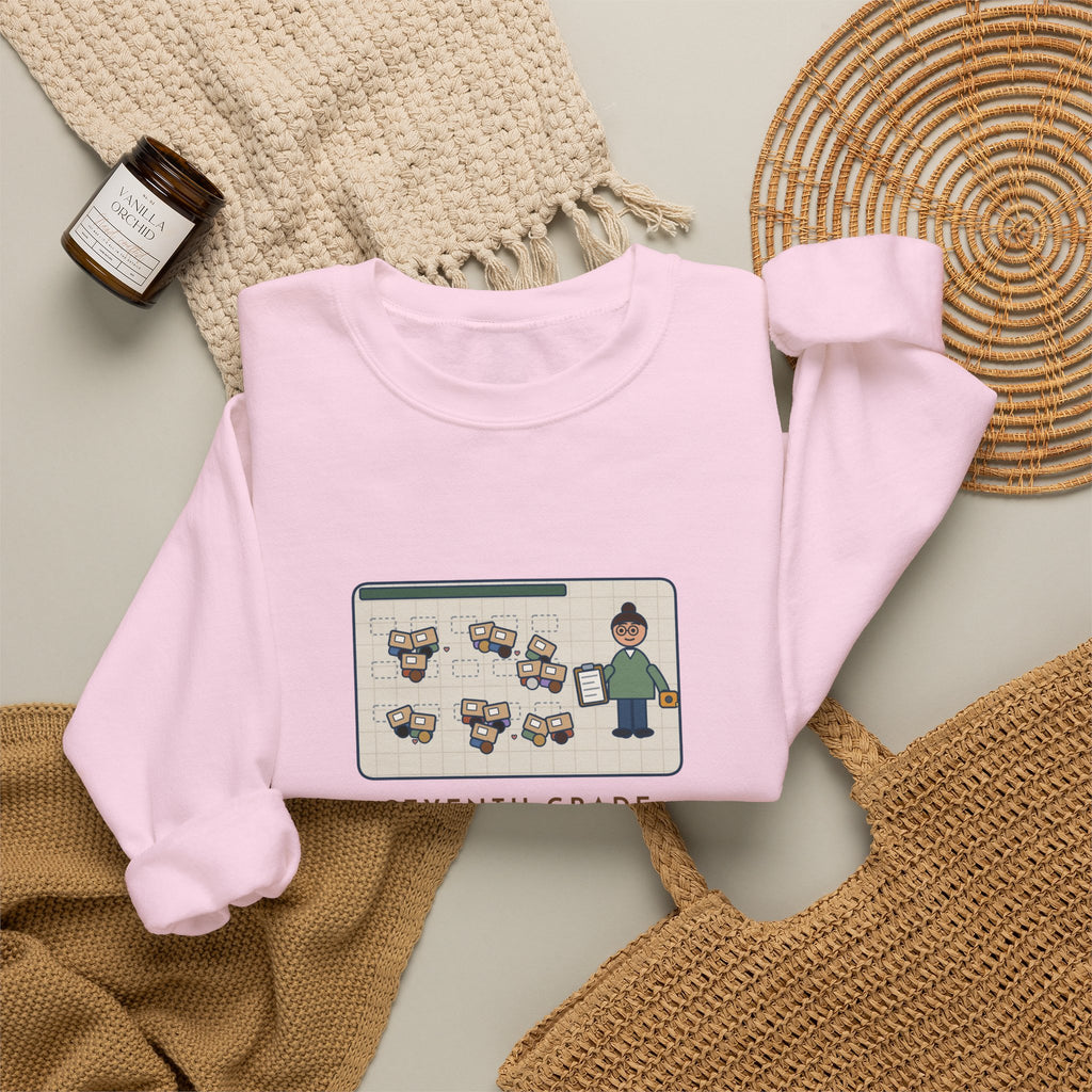 7th Grade Teacher Sweatshirt, Assigned Seats Monday, By Friday Every Desk Crept Six Inches Toward a Friend, Funny Desk Drift Crewneck