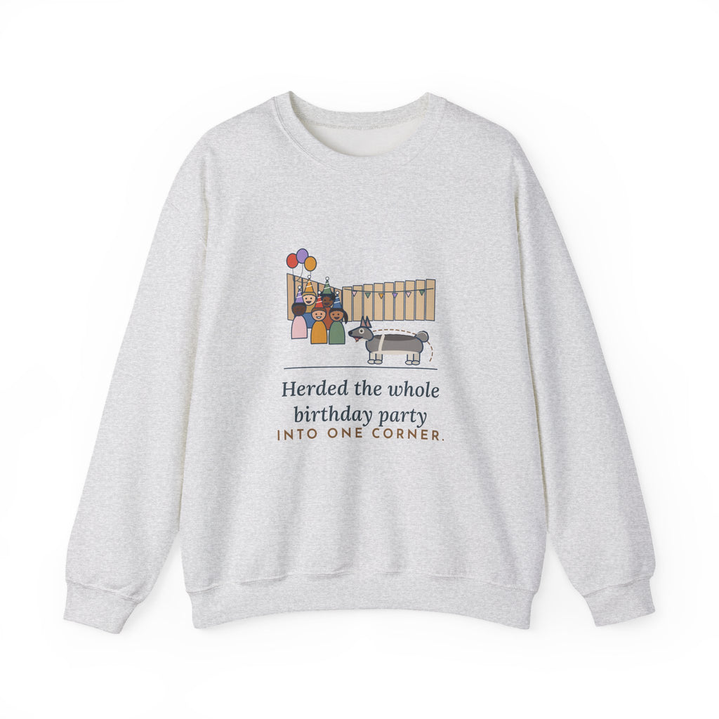 Swedish Vallhund Crewneck Sweatshirt - Herded the Birthday Party Into One Corner