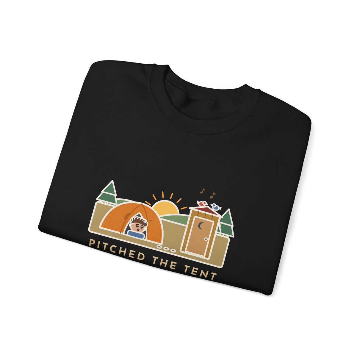 Pitched the Tent in the Dark Sweatshirt, Funny Camping Crewneck with Outhouse View