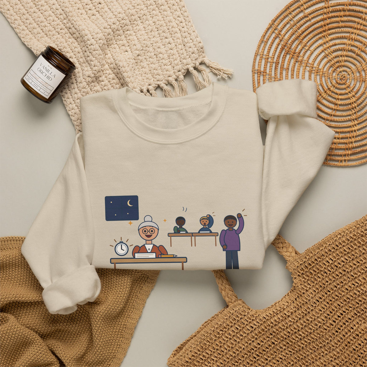 Adult Education Teacher Crewneck Sweatshirt - Grandma Finished the Math Section First