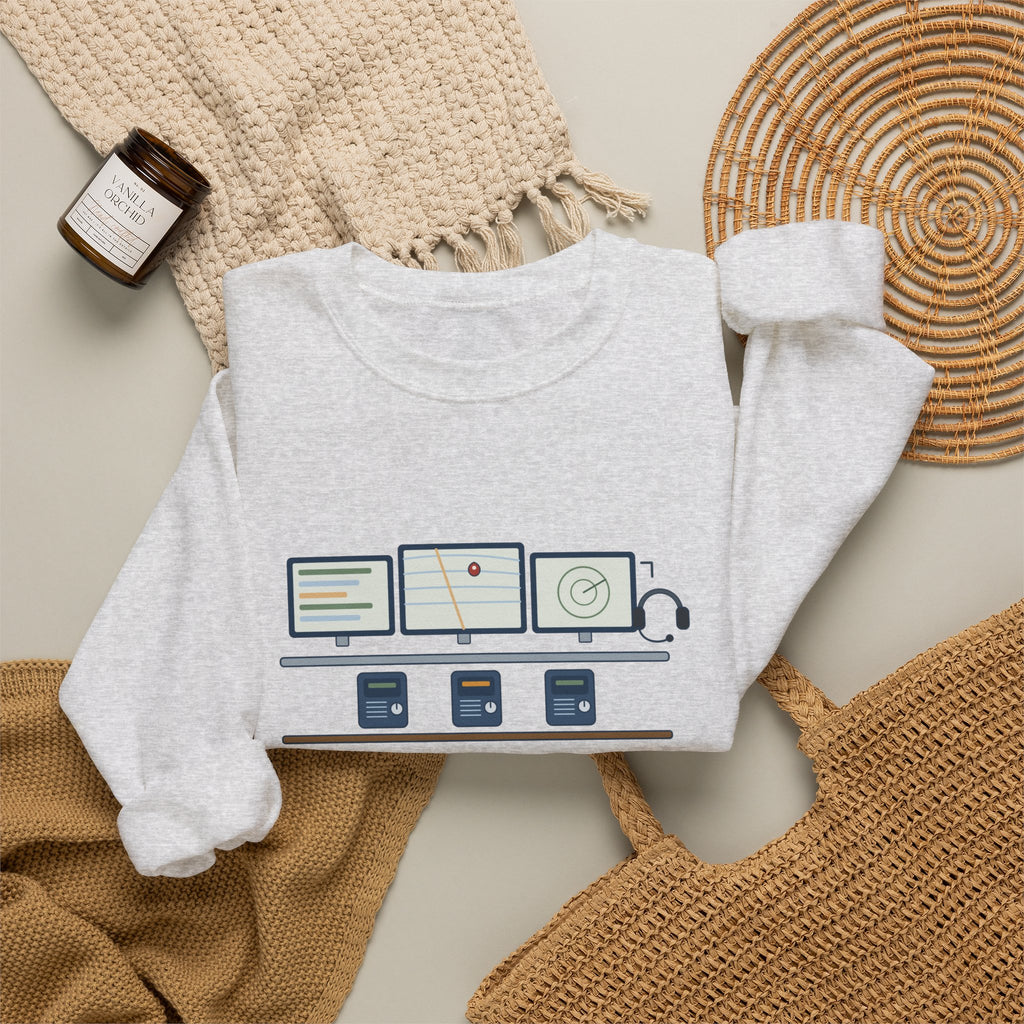 911 Dispatcher Crewneck Sweatshirt - Three Radios, One Headset, Zero Panic
