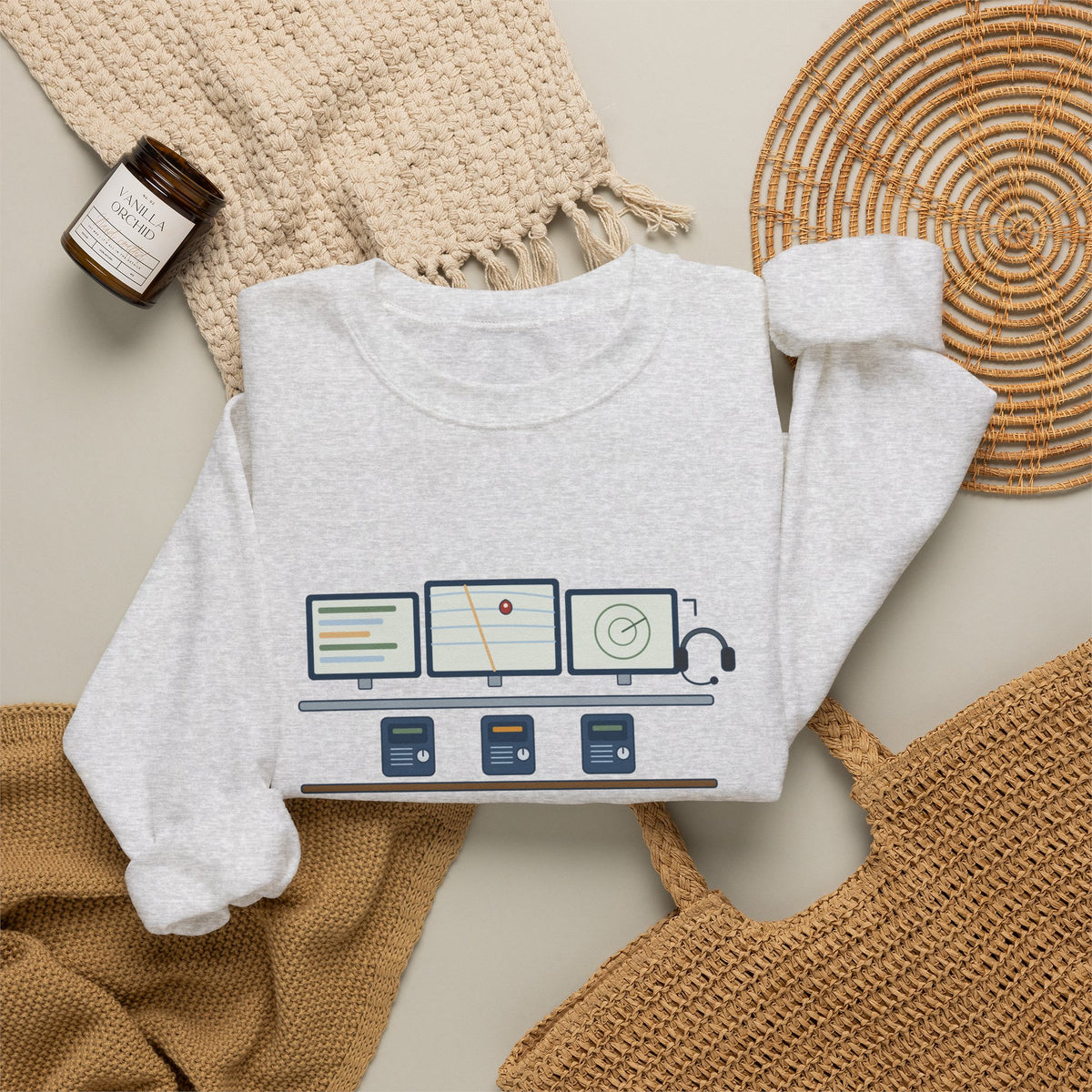 911 Dispatcher Crewneck Sweatshirt - Three Radios, One Headset, Zero Panic