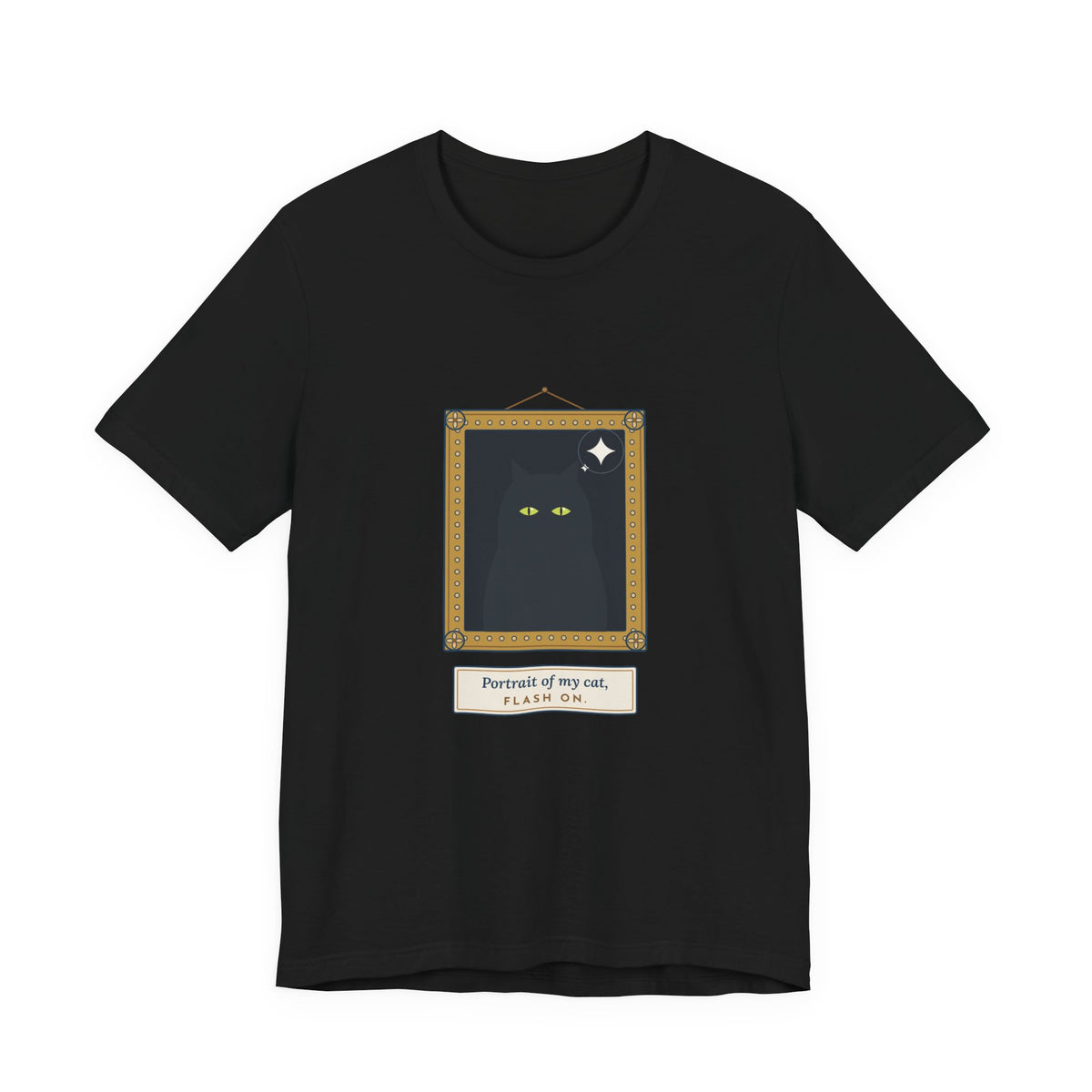 Black Cat T-Shirt - Portrait of My Cat, Flash On. Glowing Eyes Gallery Portrait Tee