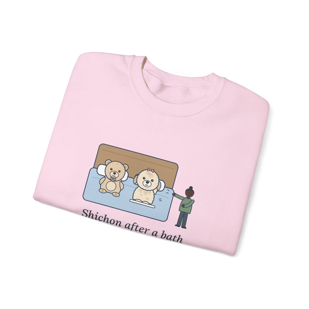 Shichon Sweatshirt, After a Bath Looks Exactly Like the Stuffed Bear She Sleeps Next To, Funny Bath Day Twin Crewneck