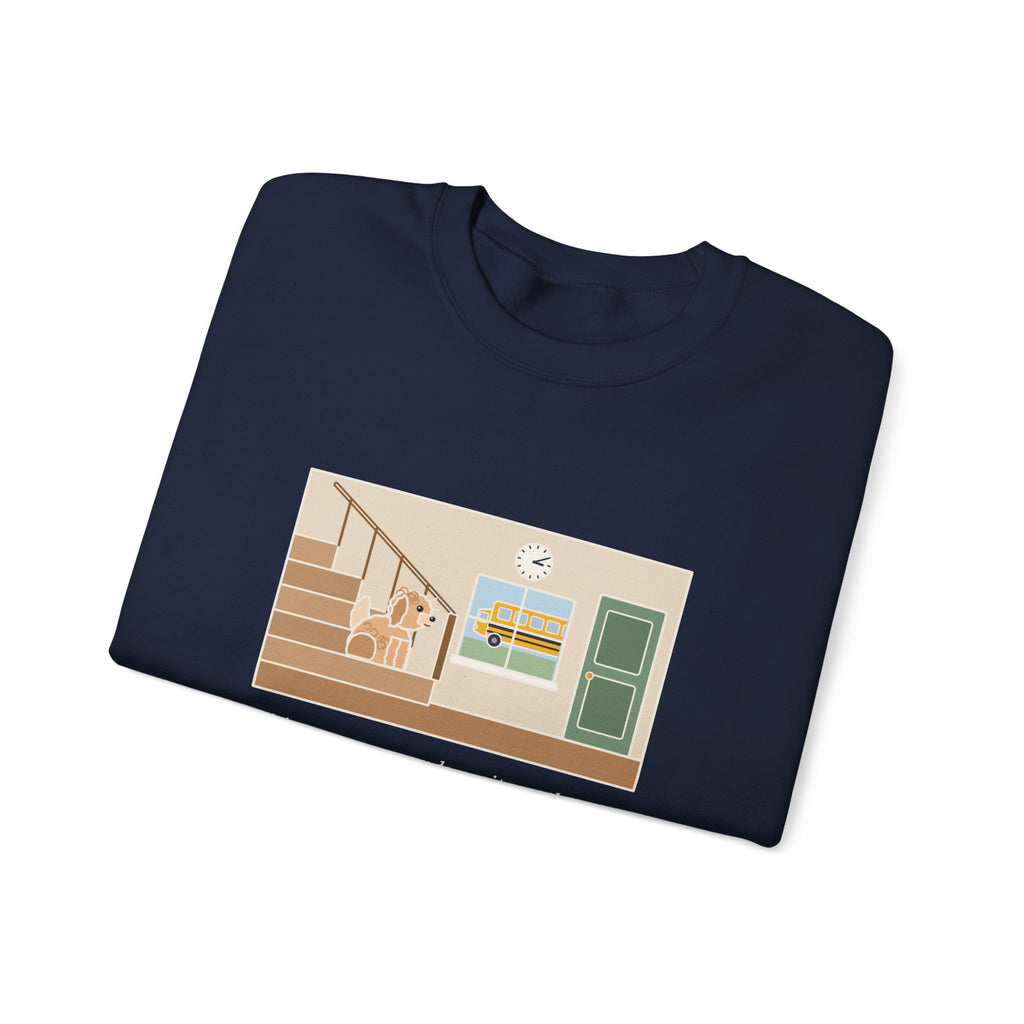 Maltipoo Sweatshirt, Seven Pounds, Waits on the Stairs at 3:10 Every Day for the School Bus, Funny Front Hall Wait Crewneck