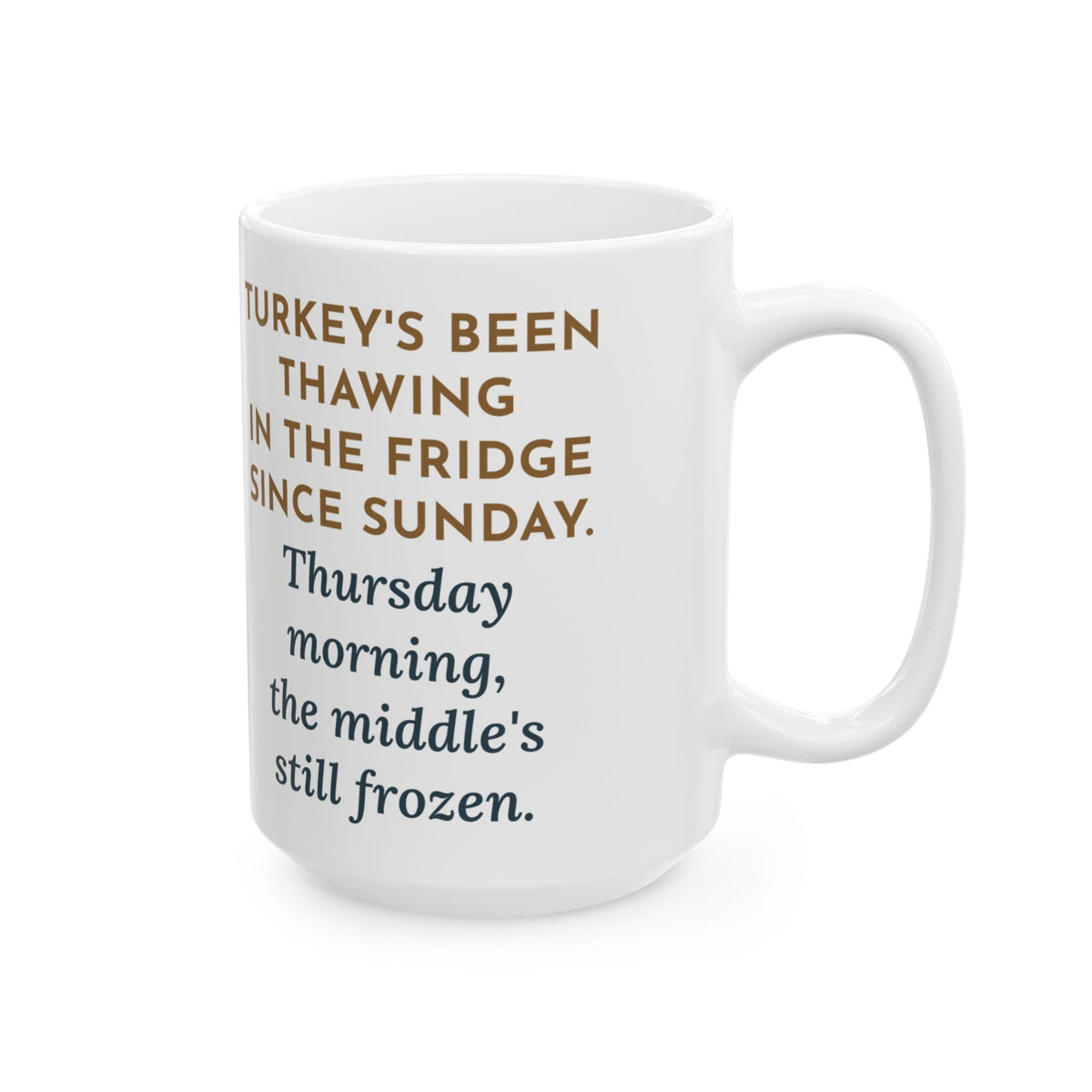 Thawing Since Sunday, Still Frozen in the Middle Thursday Morning 15oz Mug, Large Funny Thanksgiving Coffee Mug