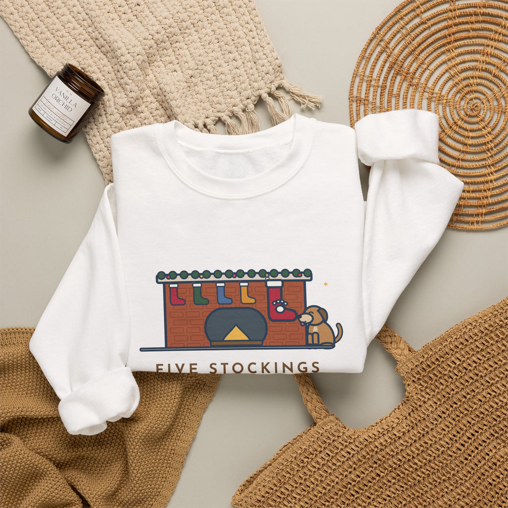 Dog Stocking Sweatshirt, Five on the Mantel, The Biggest One Has a Paw Print, Funny Mantel Crewneck