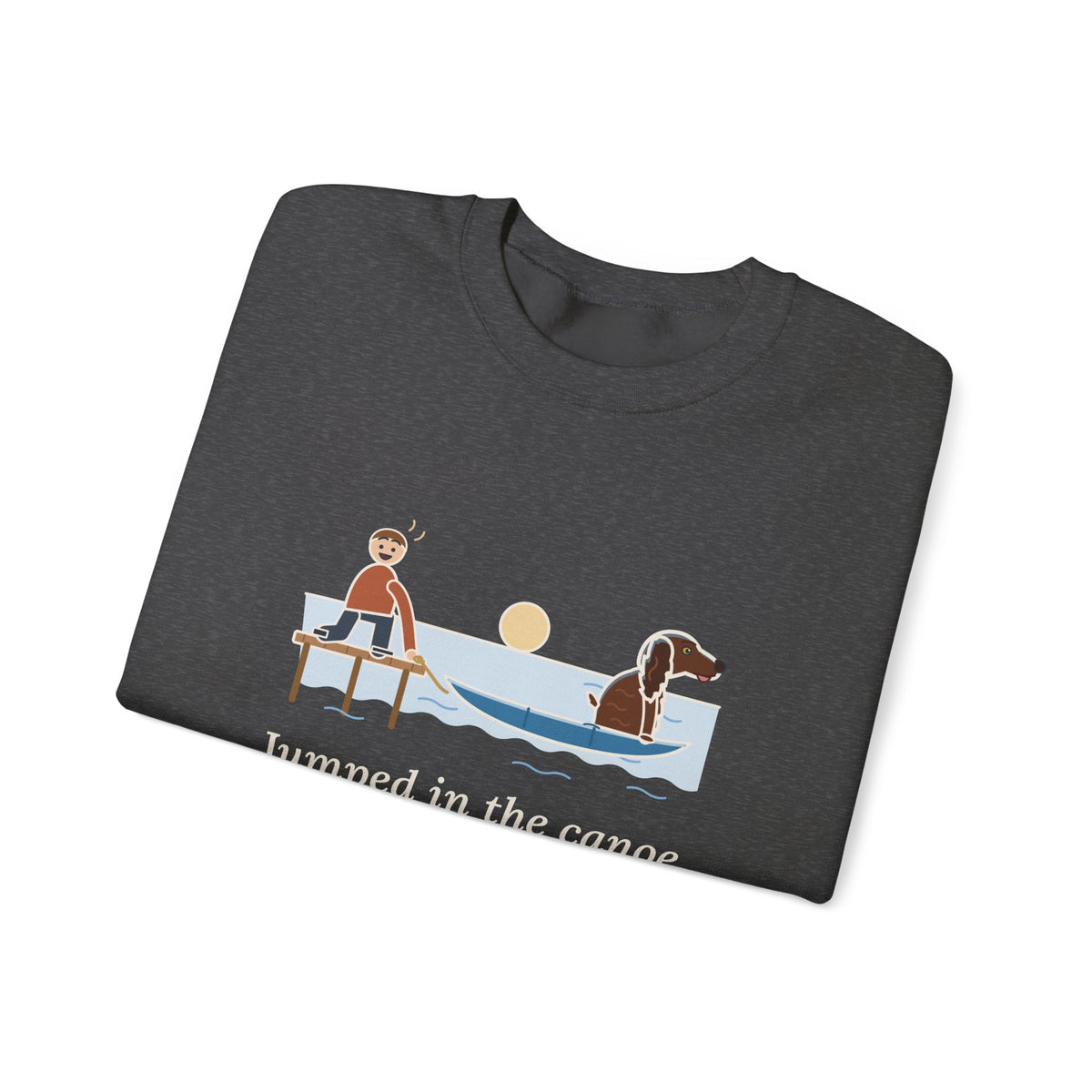 Boykin Spaniel Crewneck Sweatshirt - Seated in the Canoe Before the Rope Came Off
