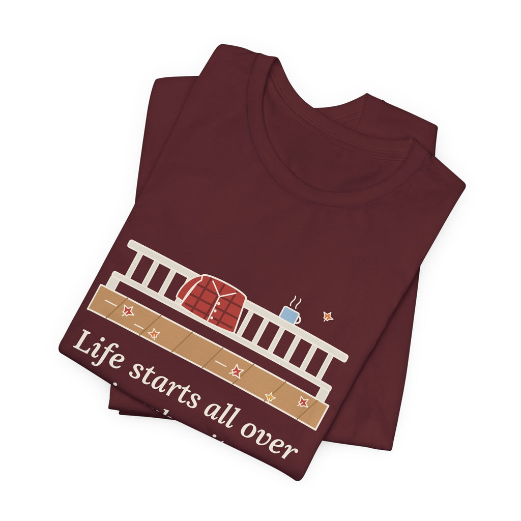 Fitzgerald Quote T-Shirt, Life Starts All Over Again When It Gets Crisp, Fall Porch Morning Tee