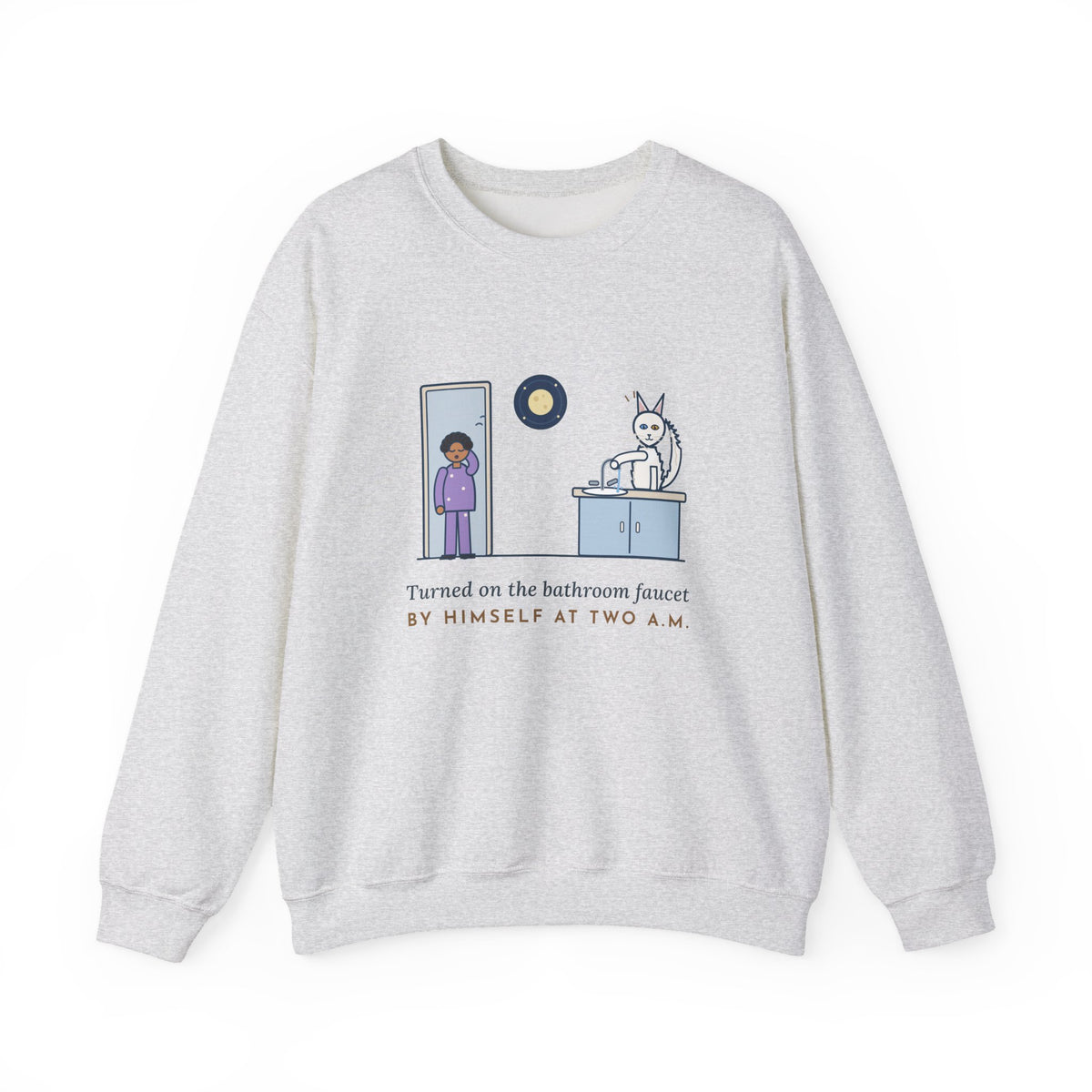 Turkish Angora Crewneck Sweatshirt - Bathroom Faucet at Two A.M. White Cat Owner Gift