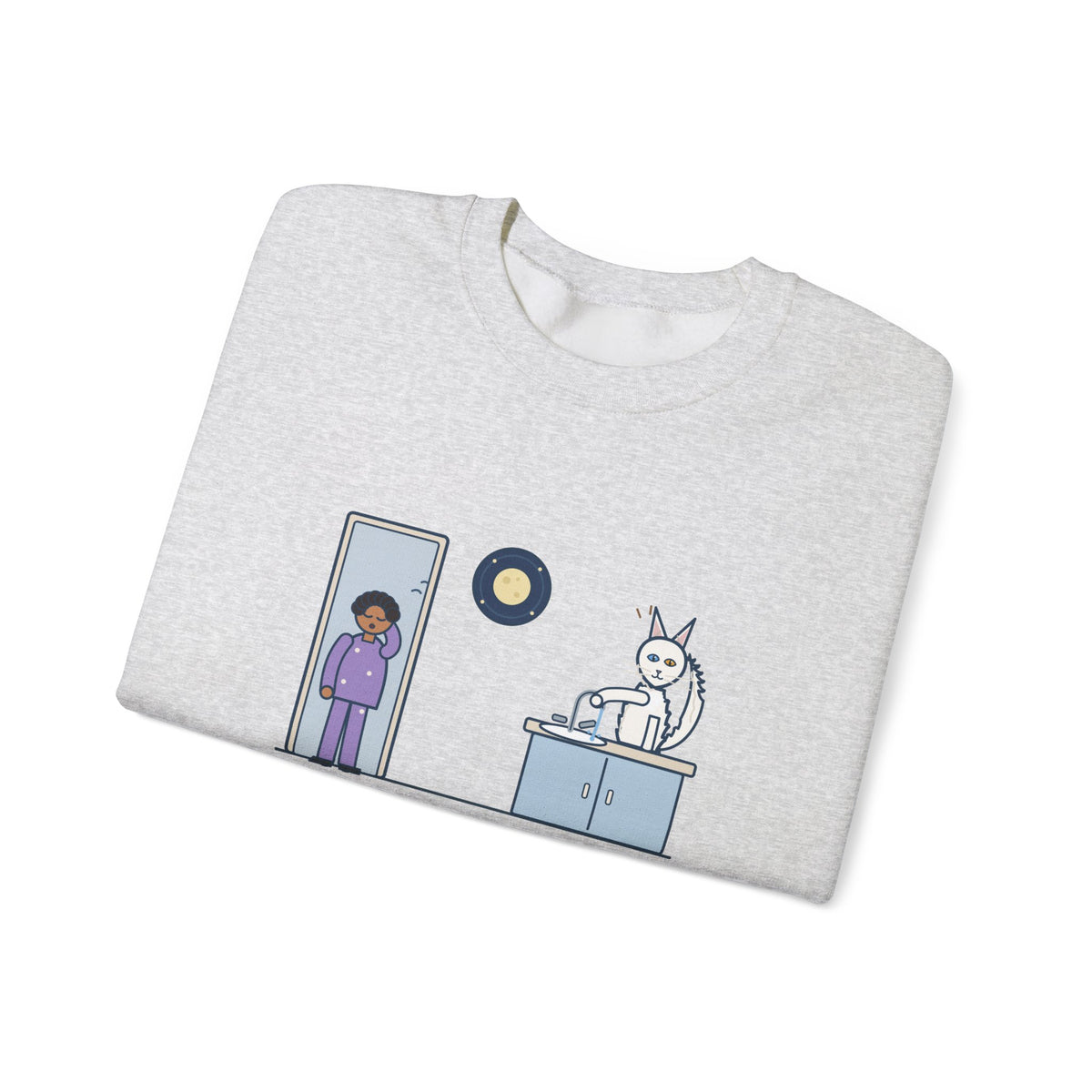 Turkish Angora Crewneck Sweatshirt - Bathroom Faucet at Two A.M. White Cat Owner Gift