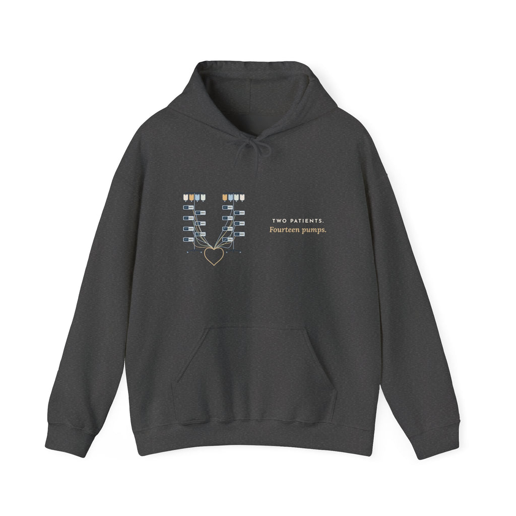 ICU Nurse Hoodie - Two Patients. Fourteen Pumps. Critical Care Hooded Sweatshirt