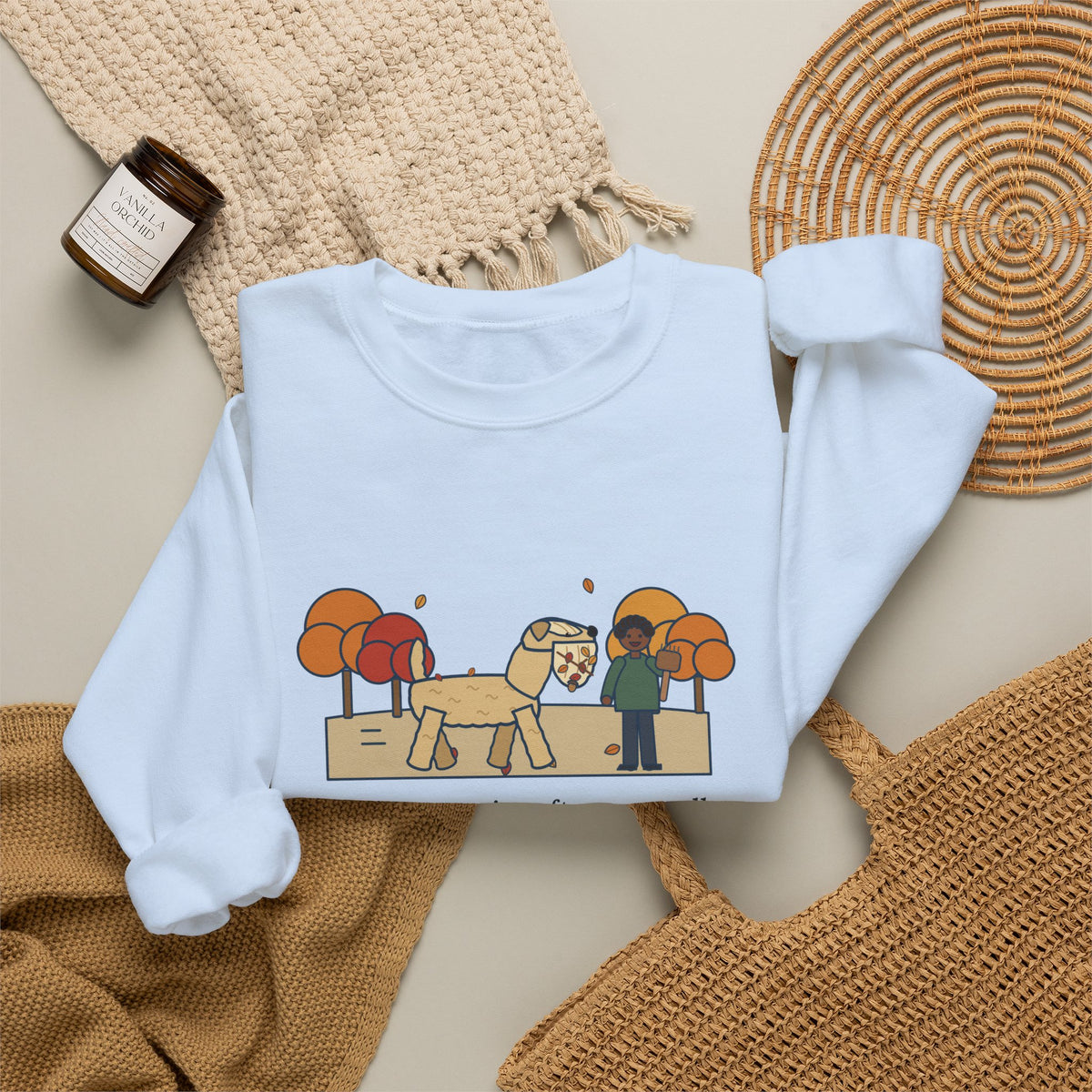 Wheaten Terrier Sweatshirt, Half the Park's Leaves in His Beard, Funny Autumn Walk Crewneck