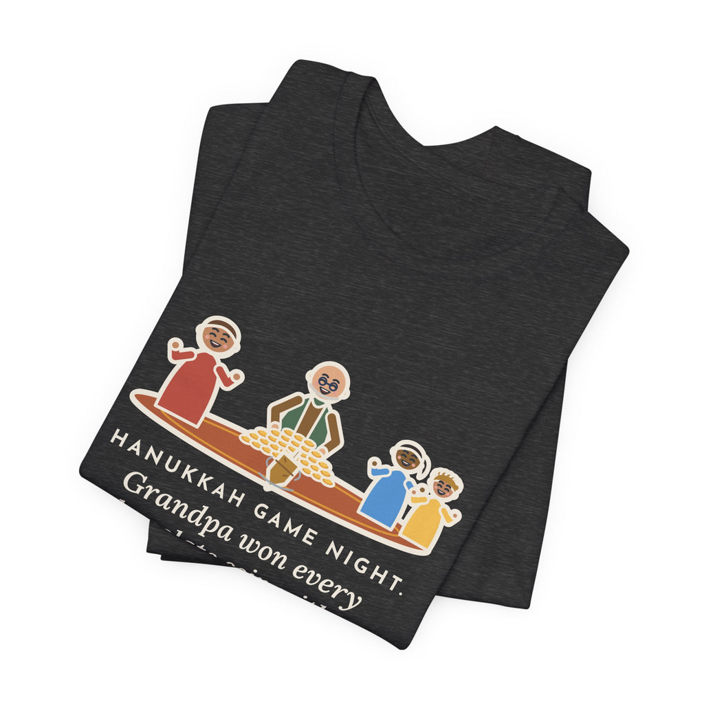 Funny Hanukkah Game Night T-Shirt, Grandpa Won Every Chocolate Coin with a Dreidel Older Than Mom, Living Room Rug Tee