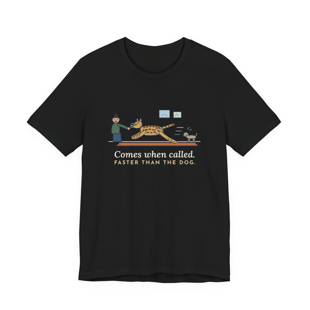 Ocicat T-Shirt - Comes When Called, Faster Than the Dog Funny Cat Tee