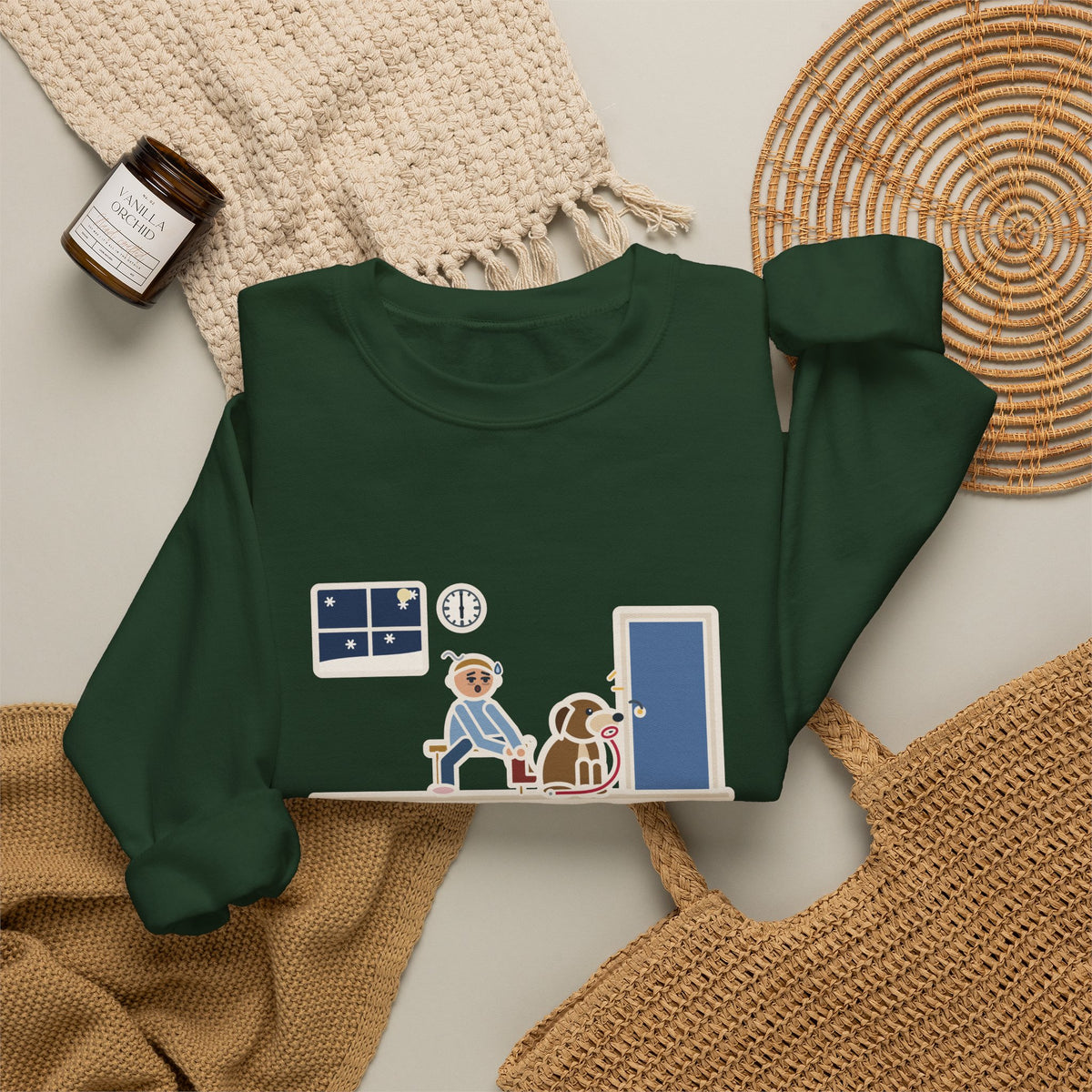 New Year's Resolution Sweatshirt, Walk Every Morning, The Dog Held Me to It at 6 a.m. in the Snow, Funny Front Door Crewneck