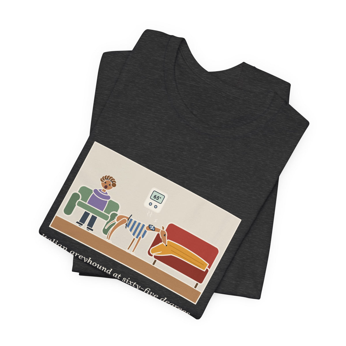 Funny Italian Greyhound T-Shirt, At Sixty-Five Degrees, Wore a Sweater and Asked for the Blanket, Sweater Weather Tee