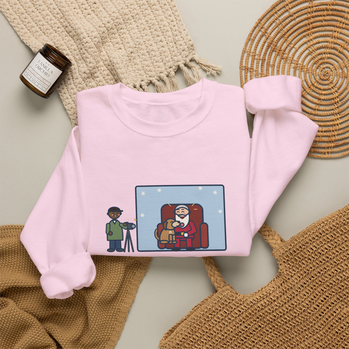 Holiday Photo Sweatshirt, Took the Dog for Photos with the Man in the Red Suit, He Licked the Beard, Funny Photo Set Crewneck