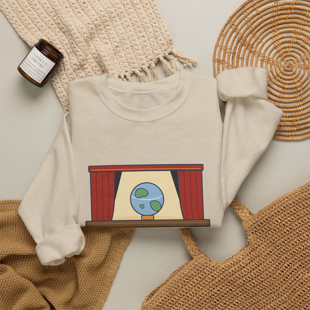 All the World's a Stage Sweatshirt, Theatre Shakespeare Quote Crewneck with Globe on Stage