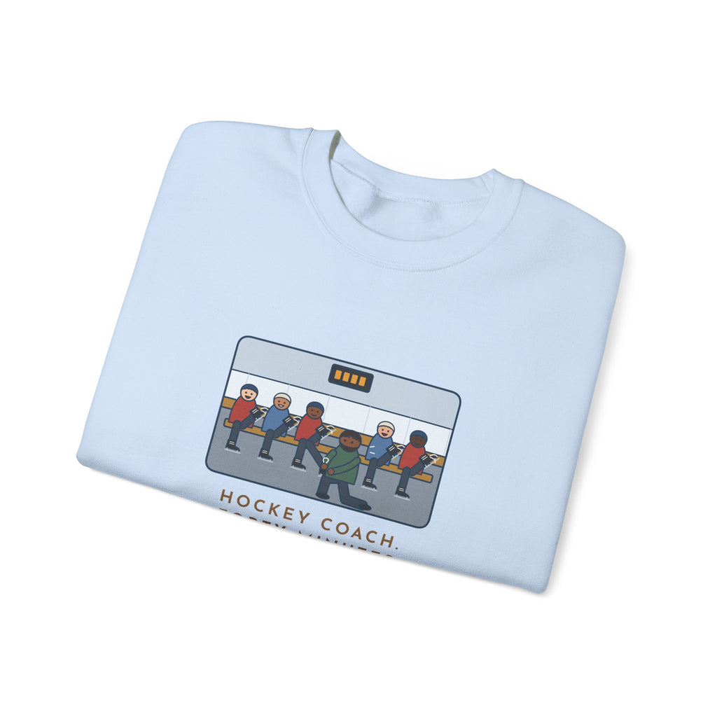 Hockey Coach Sweatshirt, Forty Minutes on the Rink, Thirty-Five of Them Tying Skates, Funny Rink Bench Crewneck