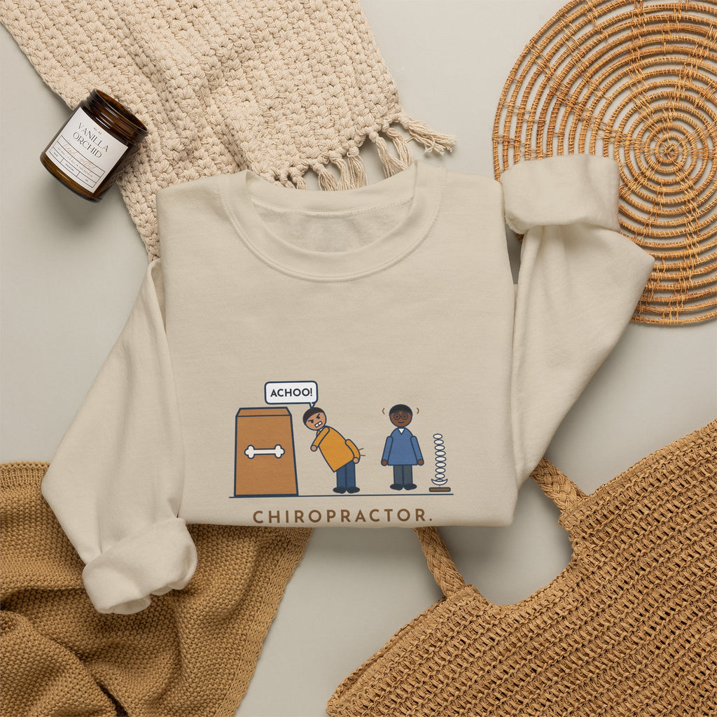 Chiropractor Sweatshirt, Asked What Happened, I Sneezed While Picking Up the Dog Food, Funny Office Visit Crewneck
