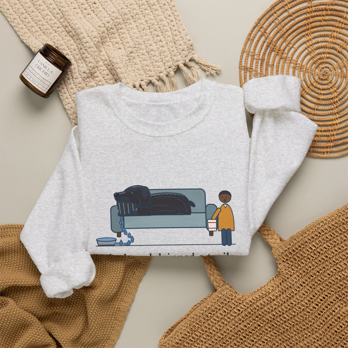 Bouvier des Flandres Crewneck Sweatshirt - Beard Dripped a Trail From the Water Bowl to the Couch