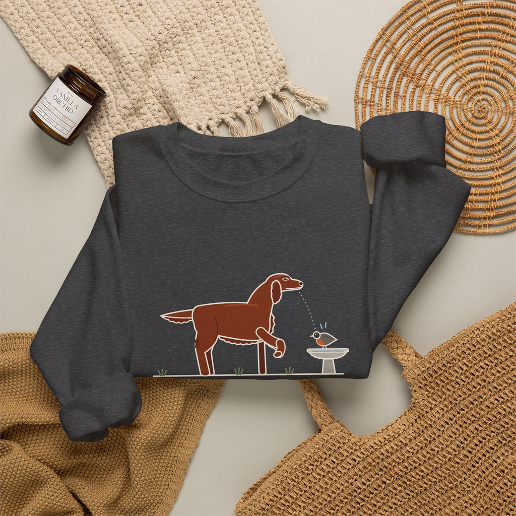 Irish Setter Crewneck Sweatshirt - One Paw Up, Frozen, A Robin Landed Dog Lover Gift