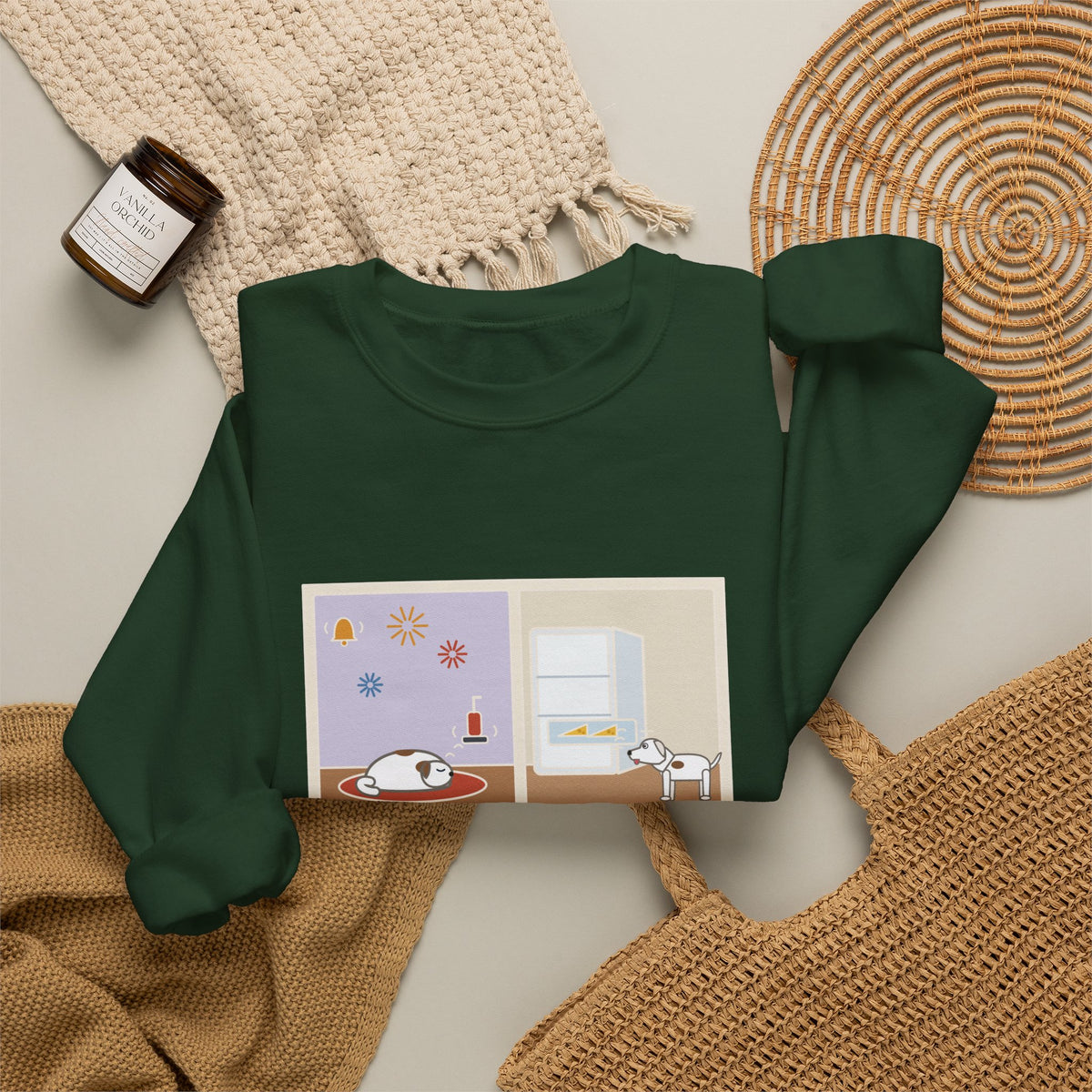 Deaf Dog Sweatshirt, Slept Through the Doorbell and Fireworks, Woke Up When the Cheese Drawer Opened, Funny Two Panels Crewneck