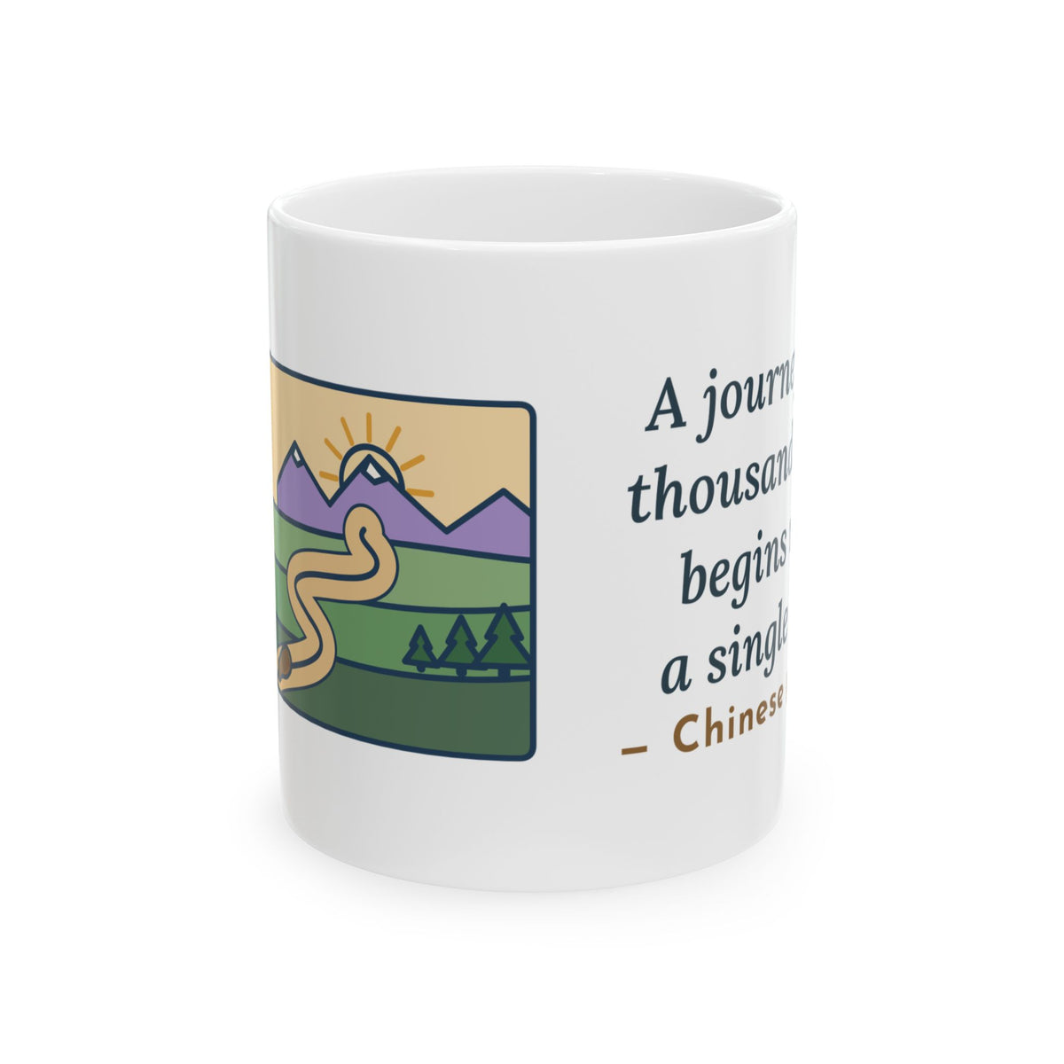 A Journey of a Thousand Miles Begins With a Single Step Mug, Wisdom Proverb Coffee Mug 11oz, Winding Road
