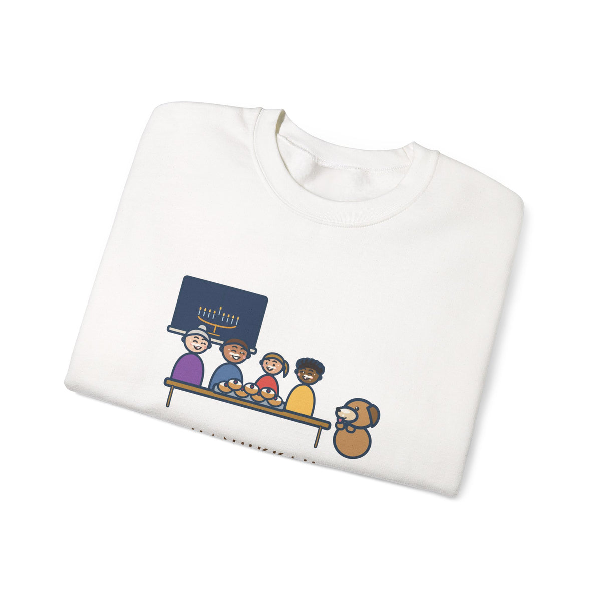 Hanukkah Sweatshirt, One Tray of Jelly Doughnuts, Powdered Sugar on Every Face, the Dog's Too, Funny Sugar Mustaches Crewneck