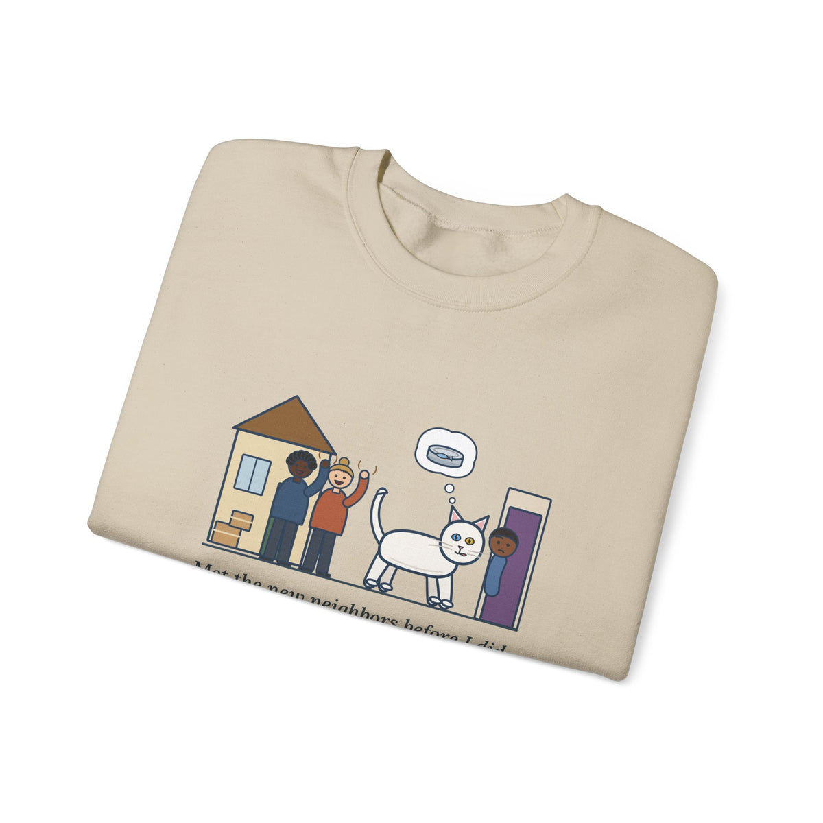 Khao Manee Crewneck Sweatshirt - Odd-Eyed White Cat Who Met the New Neighbors First
